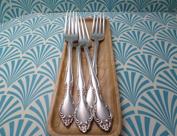 vintage Mid Century 50's Community silver plate dinner forks 4 pc 4 flowers on end