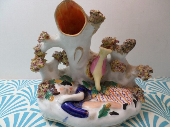 antique 1890's Staffordshire budvase forever lovers amazing