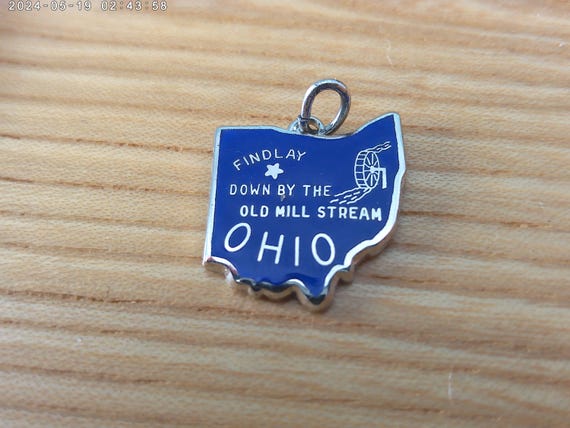 Vintage 70's sterling silver blue enamel charm Ohio Old Mill Stream for bracelet or necklace KINNY
