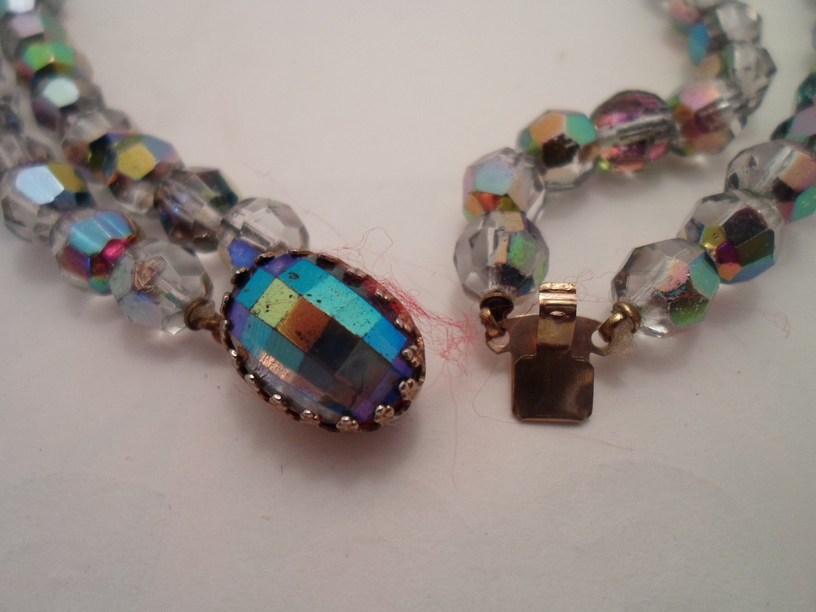 Vintage Faceted Iridescent Crystal Beaded Necklace Reflects light and color Stunning Double Strand