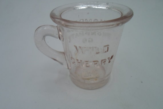 Vintage Thompson Phosphate Co. 2 inch Dose Mug with handle WILD CHERRY Rare Soda Fountain Drug Store Antique as is