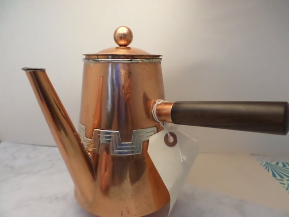Vintage 1930's Taxco Victoria copper Turkish coffee pot geometric design incredible