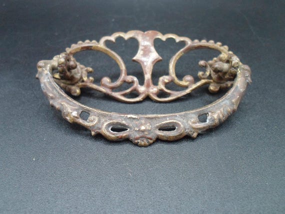 Antique Vintage Brass Drawer Pull 1900's Beautiful Openwork 4"wide 1.50"high