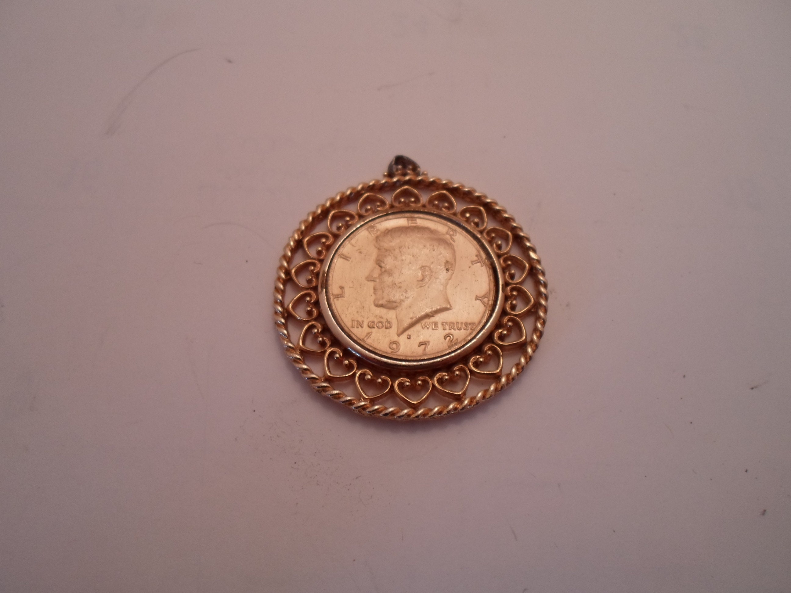 Vintage Coin Jewelry Pendant 1972 John F Kennedy Gold Plated Half ...
