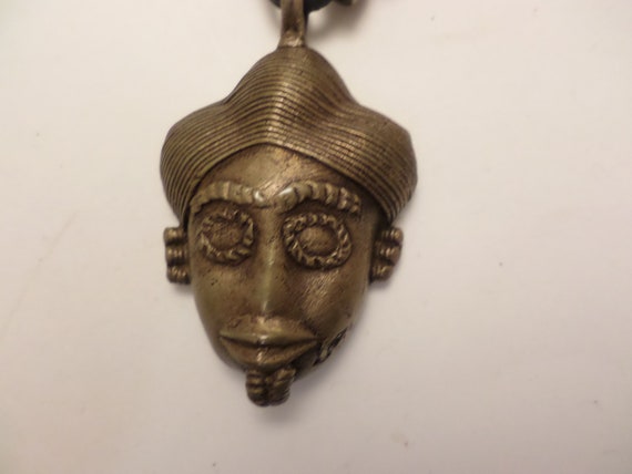 Vintage artesian West African mask and materials beads necklace