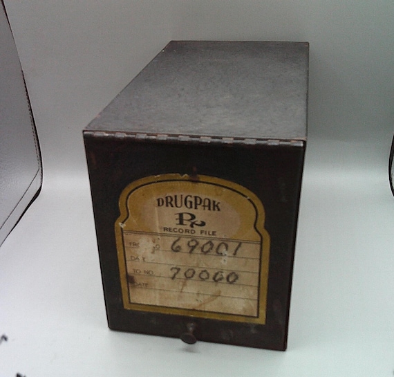 Vintage Drug Pak RX Pharmacy Record Metal Box Art Deco 1930's Original Apothecary