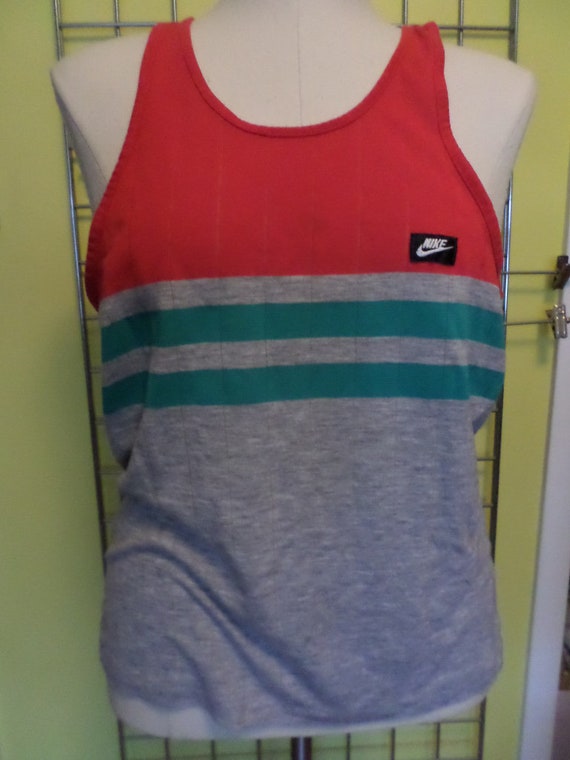 Vintage 90's Nike partial mesh tank top heather gray, teal green, red M