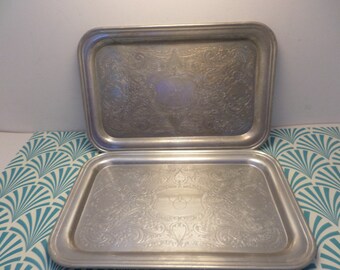 vintage 40&#39;s 2 6x9 drink snack trays aluminum 3 circles logo