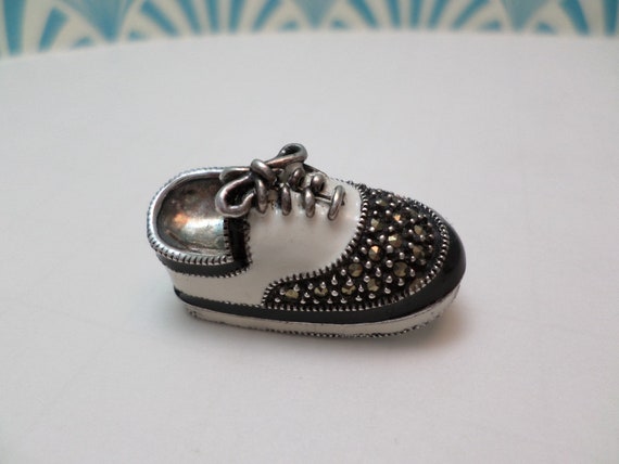 Vintage 80's sterling silver and marcasite pin spat shoe wing tips so cute