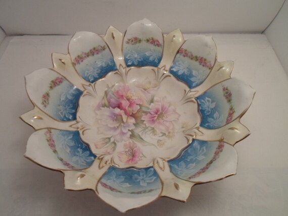 Antique Prussian Large Hand Painted Bowl Superb Colors Blow Out Bowl in Bowl As Found