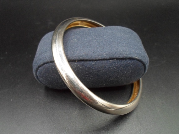 Vintage Cuff Bracelet Silver tone with Gold Leaf Interior Unusual Interesting One of a Kind 80's Bangle