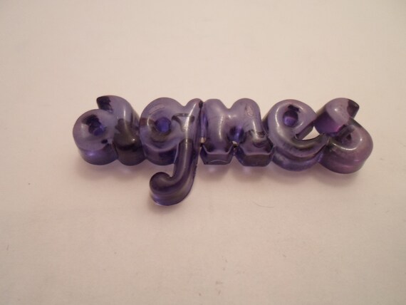 Vintage Lucite Name Pin 1940's Agnes Brooch Cool Color