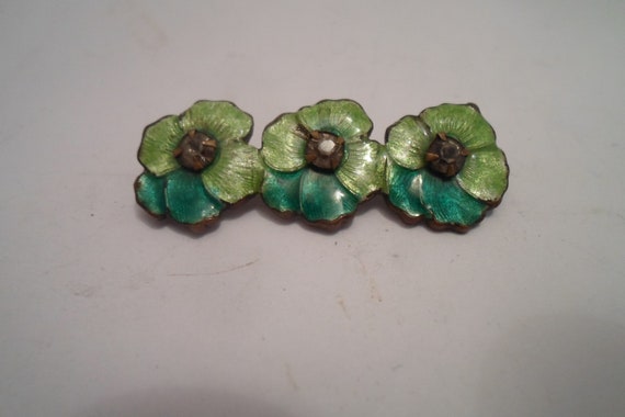 Vintage Art Deco Enamel on Brass Bar Pin Delicate Pansy Flowers Chic Flowers of the Era Estate on Michigan Lake Bluff