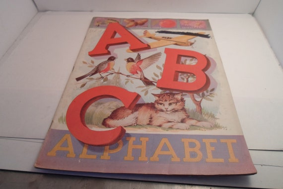 Vintage Alphabet Book Soft Linen Fabric Sam Lowe Kenosha Wisconsin Beautiful Ill. USA Children;s Book