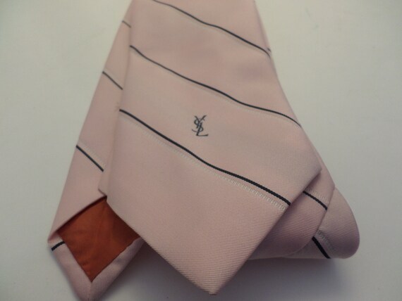 Vintage Yves Saint Laurent neckwear tie pink navy white stripes, 3"