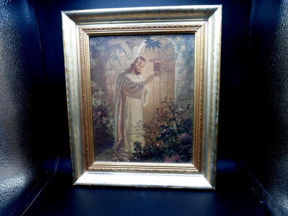 Vintage Warner Sallman Print Knock and It Shall be Opened Jesus At the Door Gold Leaf Frame Beautiful