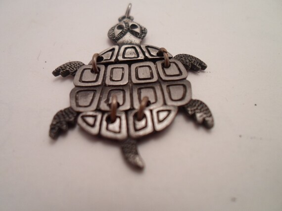 Vintage Pewter 1980's Turtle Pendant Linked to Move Sea Turtle Nature Save the Planet Animal Welfare