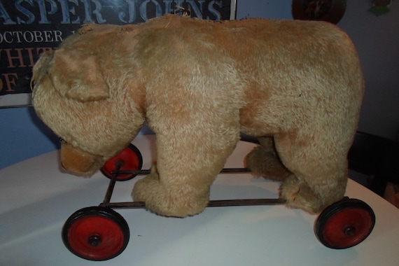 Antique Steiff Growler Large Ride On Mohair Bear 15"High 22"Long Button in Ear Glass Eyes German Cottage Christmas Rare Estate to you