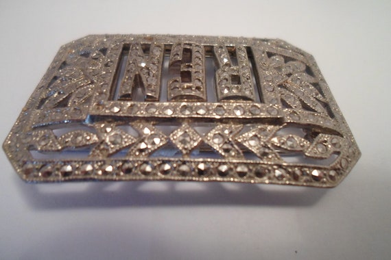 Vintage Art Deco Silver Marcasite Monogram Brooch… - image 4