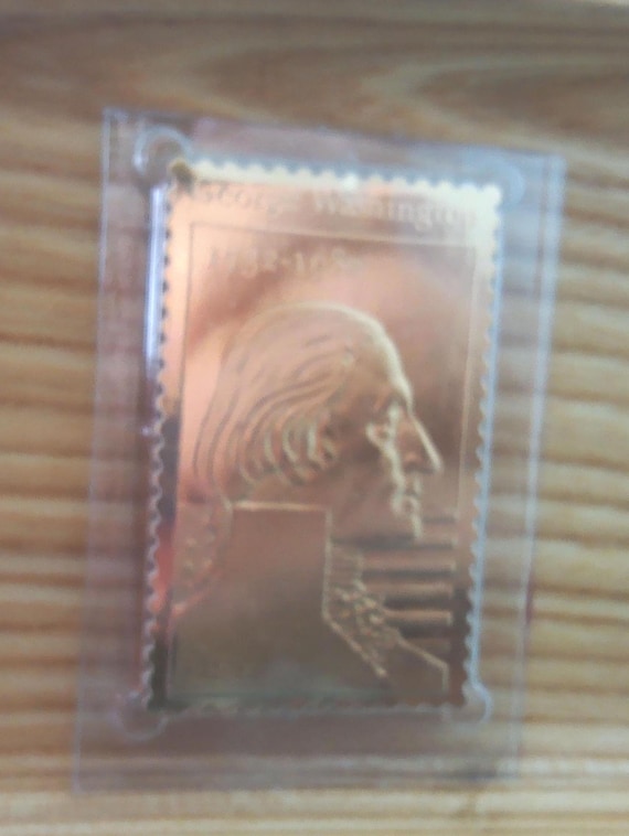 Vintage 1982 22 Kt gold replica George Washington stamp 1732-1982 beautiful profile of GW 1.5" paper thin
