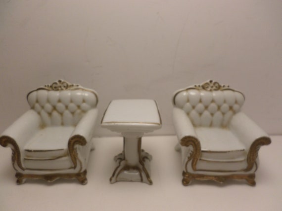 Vintage 40's porcelain chairs with table dollhouse size Made in Japan