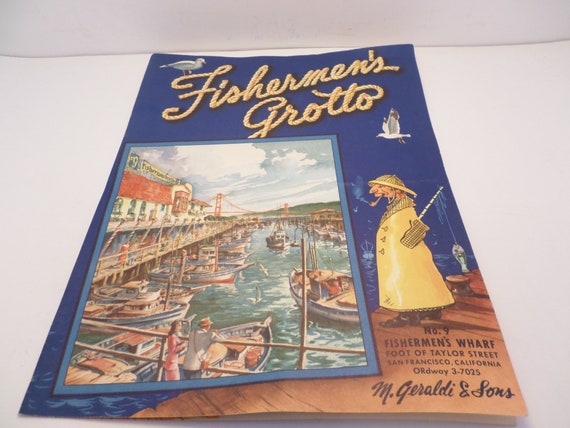 Vintage Fishermen's Grotto San Francisco CA Menu Wharf 1940's-50's Souvenir