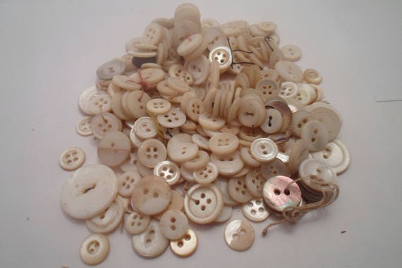 Vintage Early / Mid 1900's Mother of pearl Flat white Ablone Lot of Dress Shirt and Apparel Buttons all sizes Crafter dream Use Repurpose