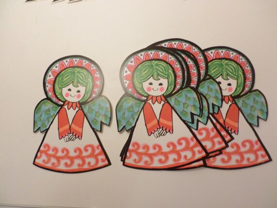 8 New old 60's Stock Christmas Holiday cards for gift box Groovy Angel