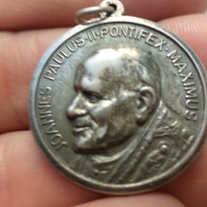 1Catholic medal silver tone Pope charm Joannes Paulus II Pontifex Maximus Pope John Paul II image 1