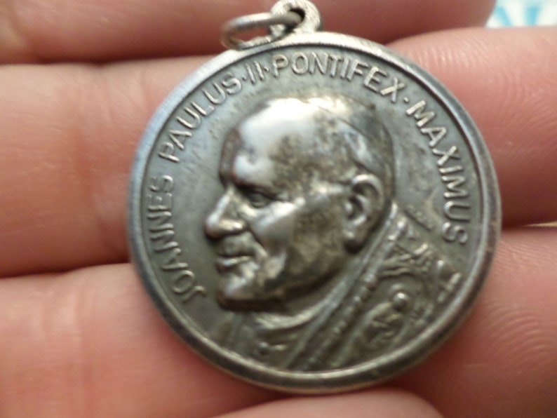 1Catholic medal silver tone Pope charm Joannes Paulus II Pontifex Maximus Pope John Paul II image 1