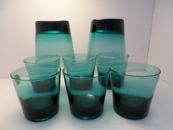 beautiful 70's Fin modern style 8 oz tumblers sheer turquoise 8 pc