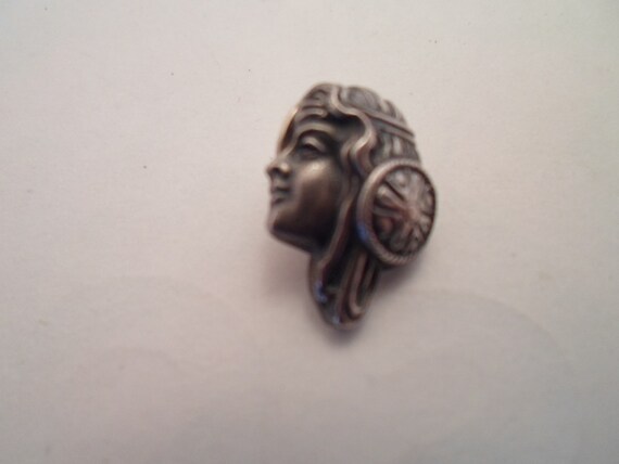 Vintage Art Deco Egyptian Revival Sterling Silver Woman's Head Scarf Pin or Tie Tac Marked 925