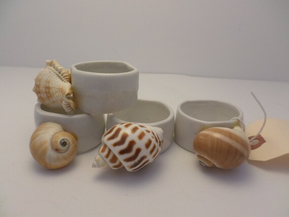 4 vintage souvenir shells from the beach napkin rings clambake beach party