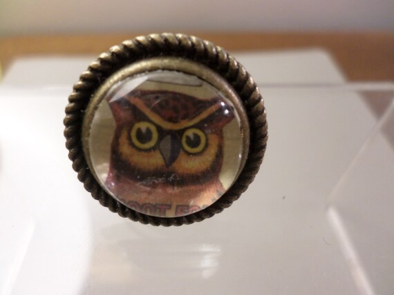 Retro Owl monocle ring adjustable hand made antiques brass metal