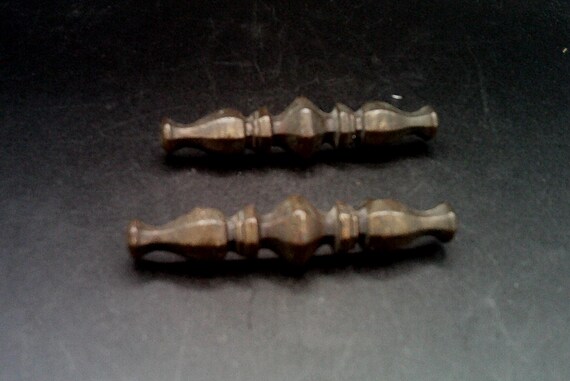 Vintage 2 Drawer Cabinet Handles 1970's Style Heavy Brass