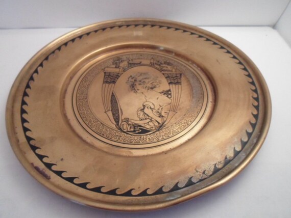 Art Deco Vanity Tray Imprinted Deco Lady Powdering Herself Perfume Bottles Powder Puff Cosmetic Items Bare Shoulders Chic Unusual Brass