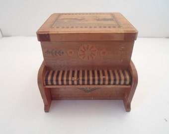Antique Wood Piano Cigarette Dispenser Box Top Opens With Kaisifu