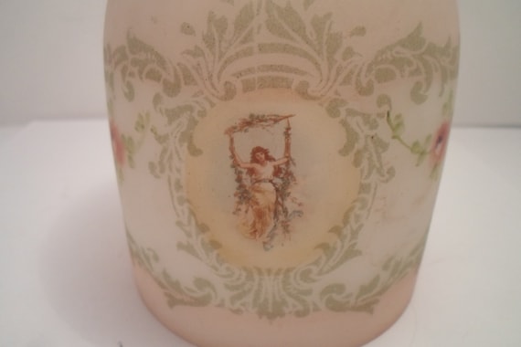 Antique Art Nouveau Lady in Swing Glass Lamp Shade Roses Vines Victorian Woman Cottage Chic Rare Design 5.25"long 4"wide