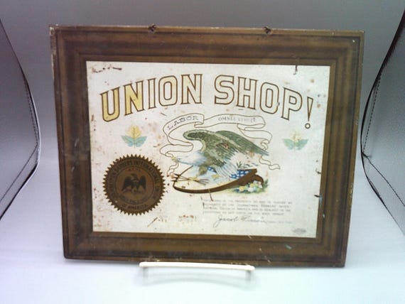 Vintage Union Shop Metal Sign Journeymen Barbers International American Antique Sign