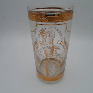 Vintage Culver glass 22k Gold Statue of Liberty Tumbler 6&quot; Signed Culver
