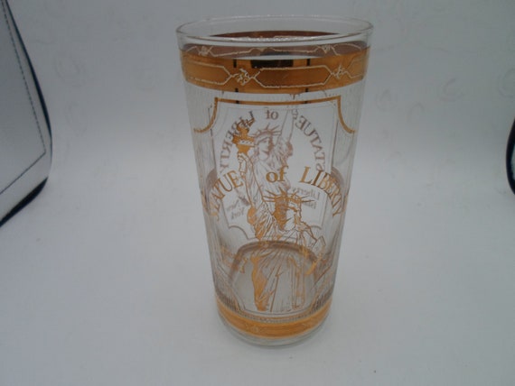 Vintage Culver glass 22k Gold Statue of Liberty Tumbler 6" Signed Culver