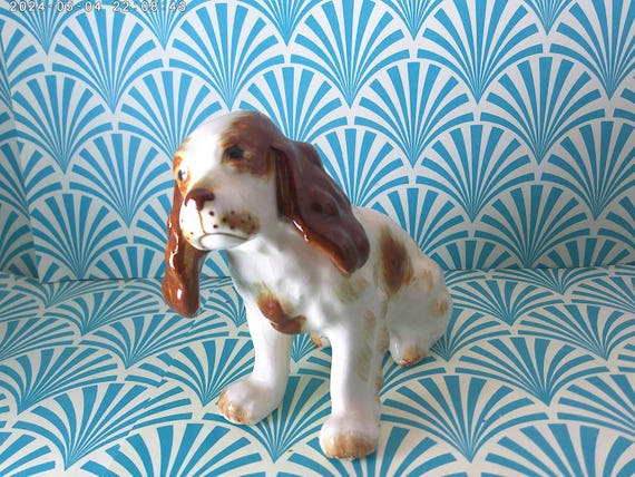 Antique Occupied Japan ceramic Springer Spaniel dog figurine TM on foot cocker spaniel dog