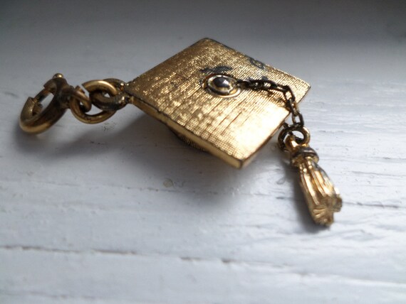 vintage 60's costume gold tone charm grad student, graduation tassle