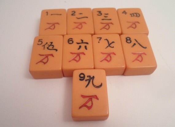 Antique 9 Mahjong Butterscotch Bakelite Symbolic Game Tiles for Jewelry or Collection