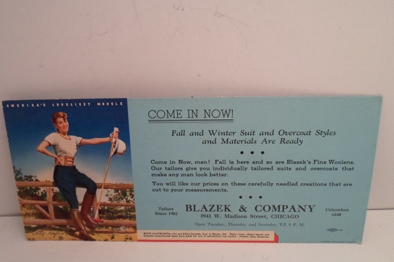 Vintage Advertising Ink Blotter Pin Up Model Betty Hapworth 1950's Blazek Co. Chicago Columbus Great Gift Garnening Gal