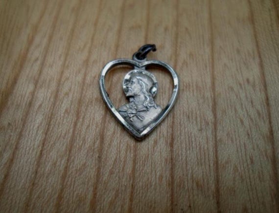 Sterling Silver Vintage Sacred Heart of Jesus Medal Intricate Details Marked Sterling