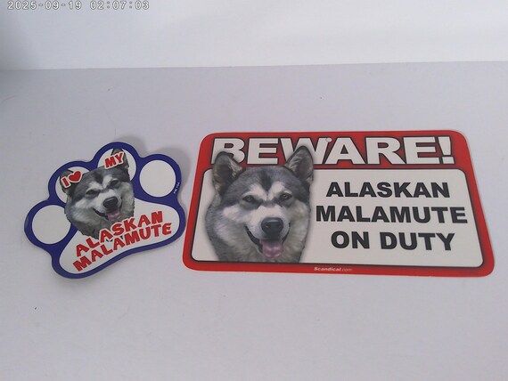 Alaskan Malamute on Duty I love my dog sign and car magnet set pet shop close out
