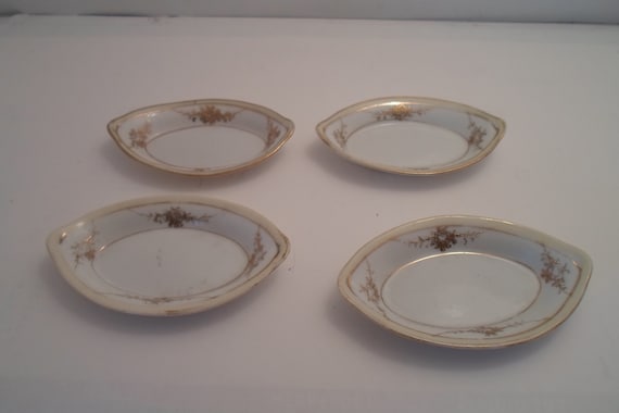 Vintage Nippon Hand Painted Gold Leaf Salt Cellars: Set of 4 nice for sauces.