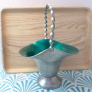 MCM Pewter Enamel green inside basket TINN Norway sweet!
