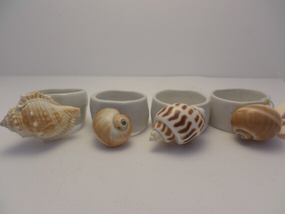 4 vintage souvenir shells from the beach napkin rings clambake beach party
